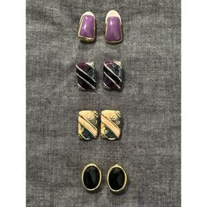 Fashion Earrings clip-on multicolored goldtone and silvertone 4 pair